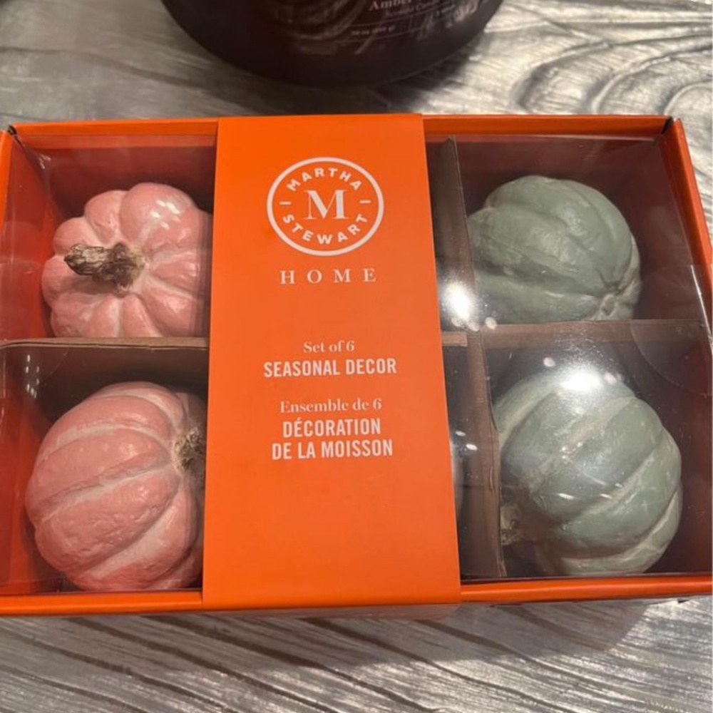 Martha Stewart Set 6 Pumpkins Speckled Blue Seasonal Thanksgiving Fall Decor